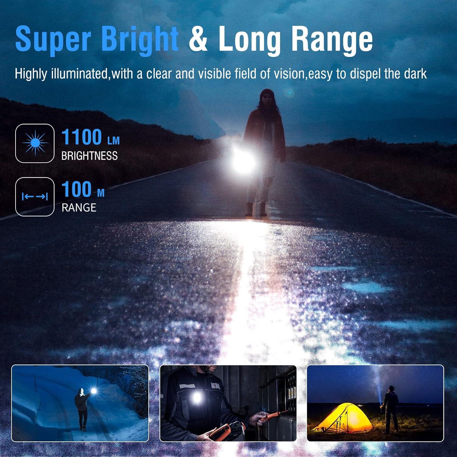 Linterna LED Mini BORUIT V7 1100 Lúmenes Recargable USB-C