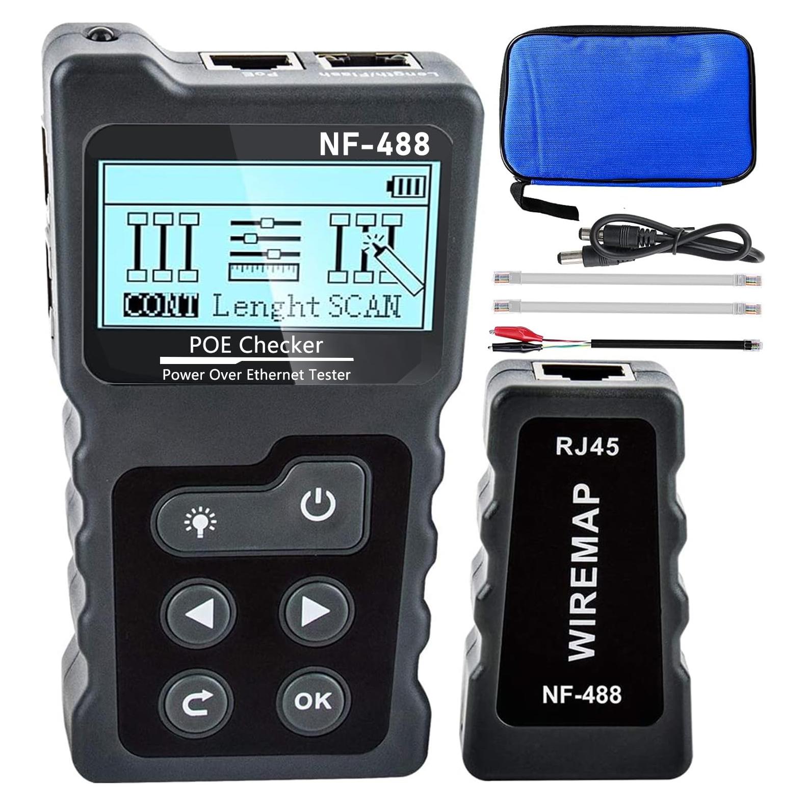 Probador de Cable de Red NF-488 ZHOUCE con Prueba POE y Continuidad