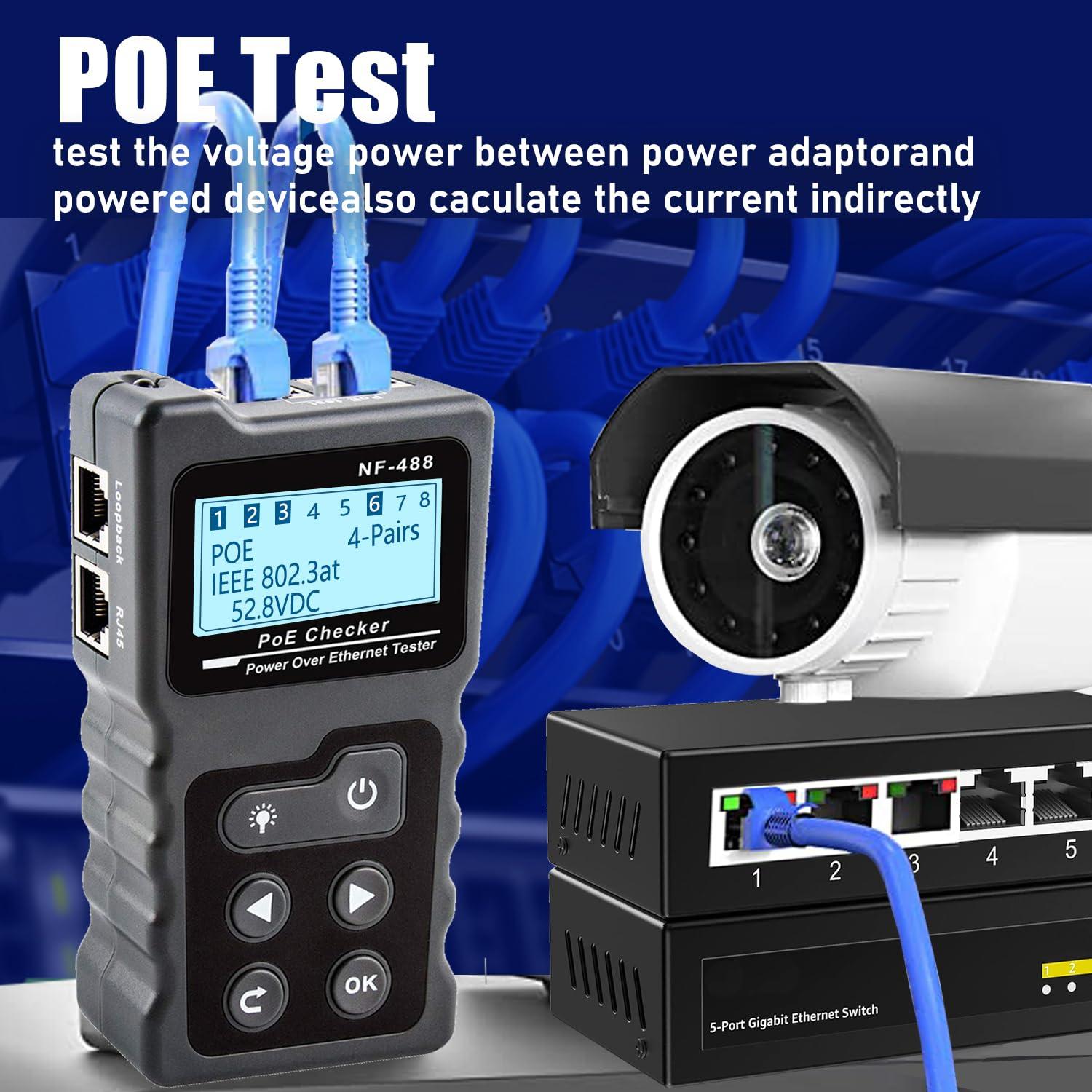 Probador de Cable de Red NF-488 ZHOUCE con Prueba POE y Continuidad