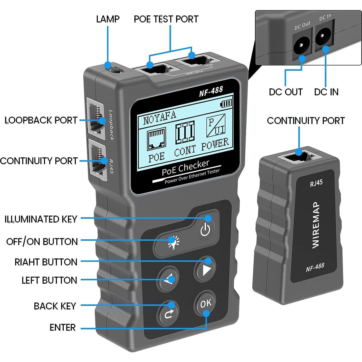 Probador de Cable de Red NF-488 ZHOUCE con Prueba POE y Continuidad