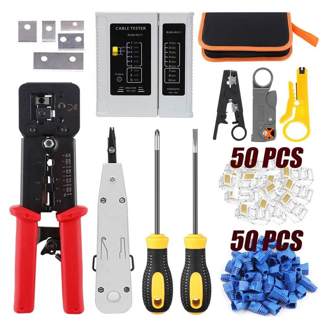 Kit Crimpador RJ45 LEATBUY-TECH con 50 Conectores y Probador