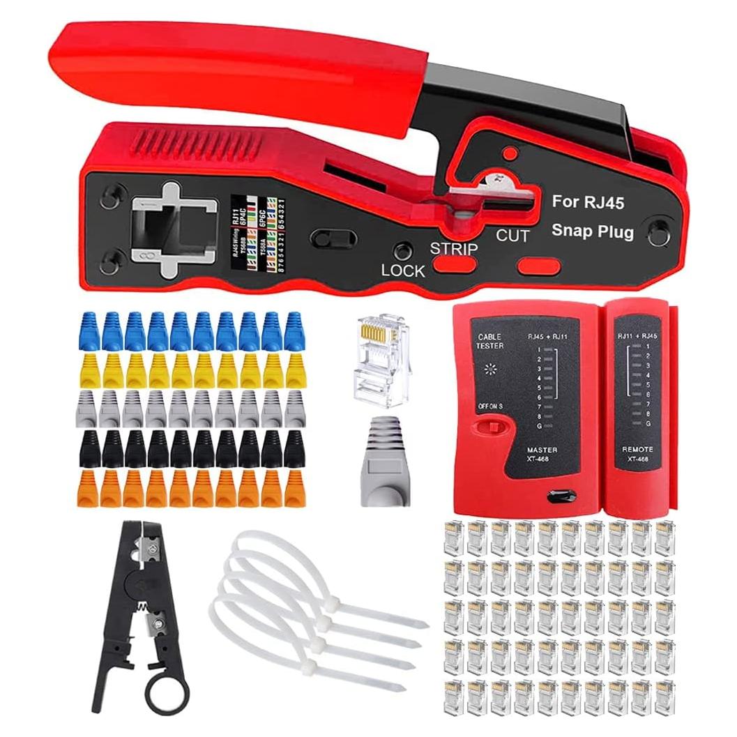 Herramienta de Crimpado RJ45 LEATBUY-TECH con 50 Conectores