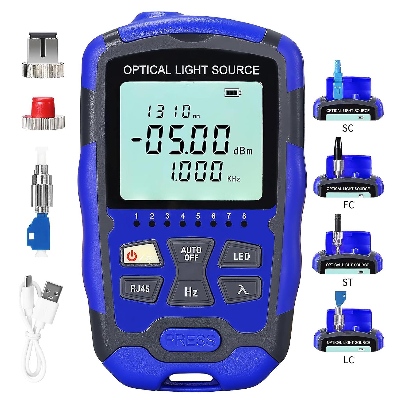 Fuente de luz de fibra óptica A-MC1315 con probador RJ45