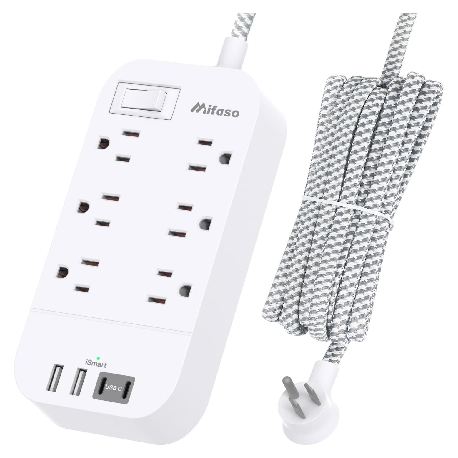 Regleta de Energía MIFASOPOWER 3m 6 Salidas 4 USB Montable