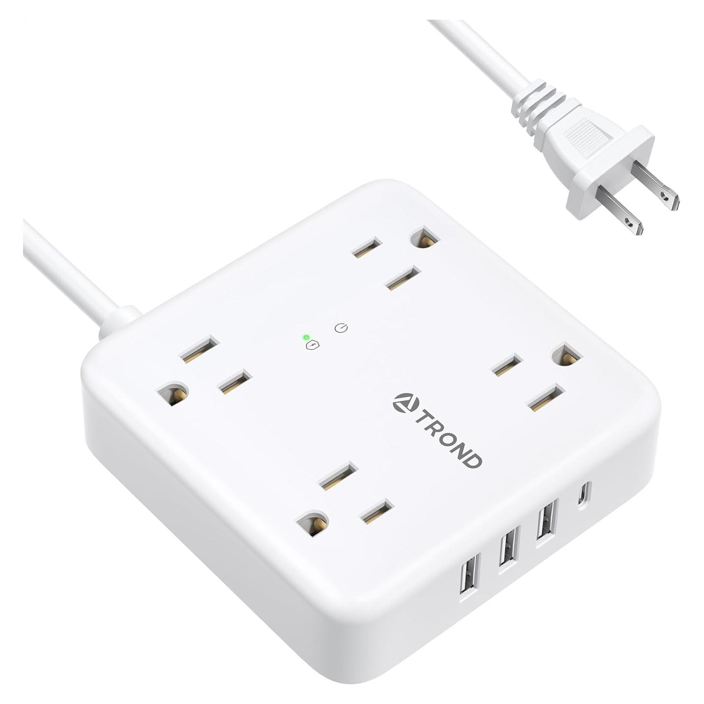 Regleta TROND 2 Enchufes USB-C 1.52m 1440J Montable Blanco