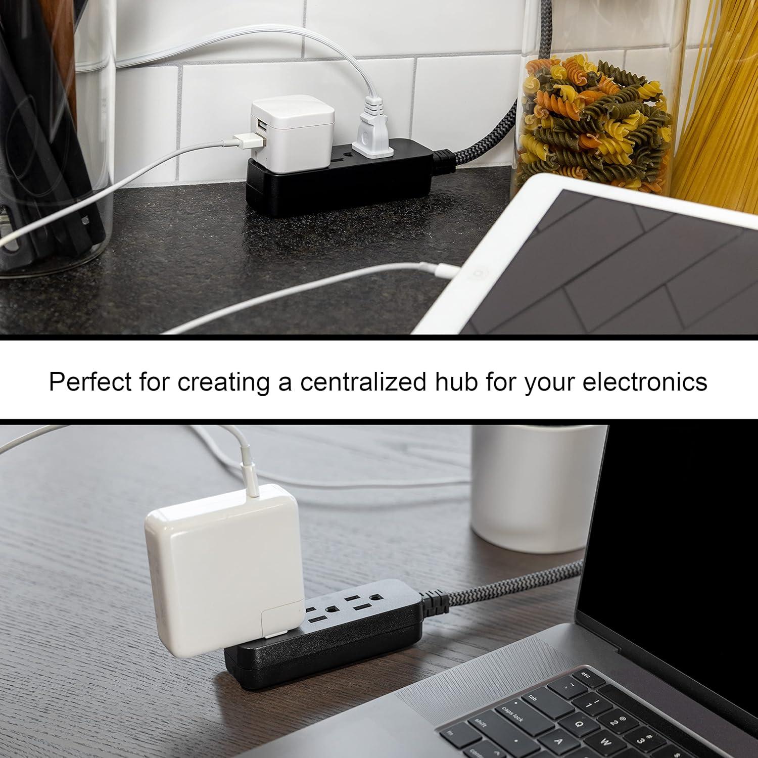 Regleta GE de 3 Salidas con Cable Trenzado de 15.24 cm Negro