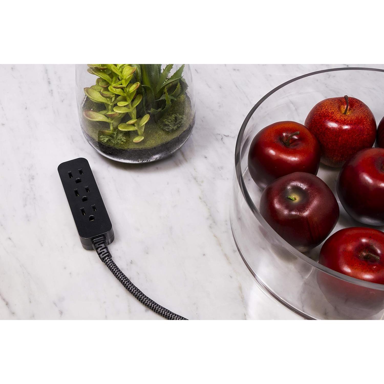 Regleta GE de 3 Salidas con Cable Trenzado de 15.24 cm Negro