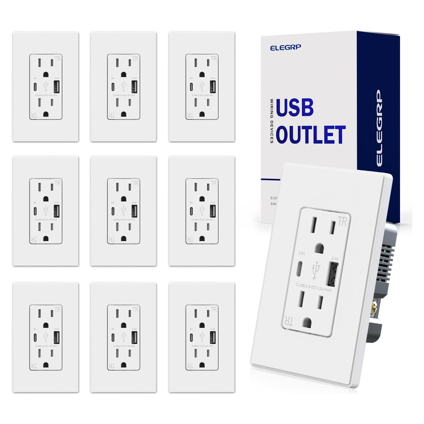 Cargador USB de Pared ELEGRP 15A Dúplex Blanco Mate (Paquete de 10)