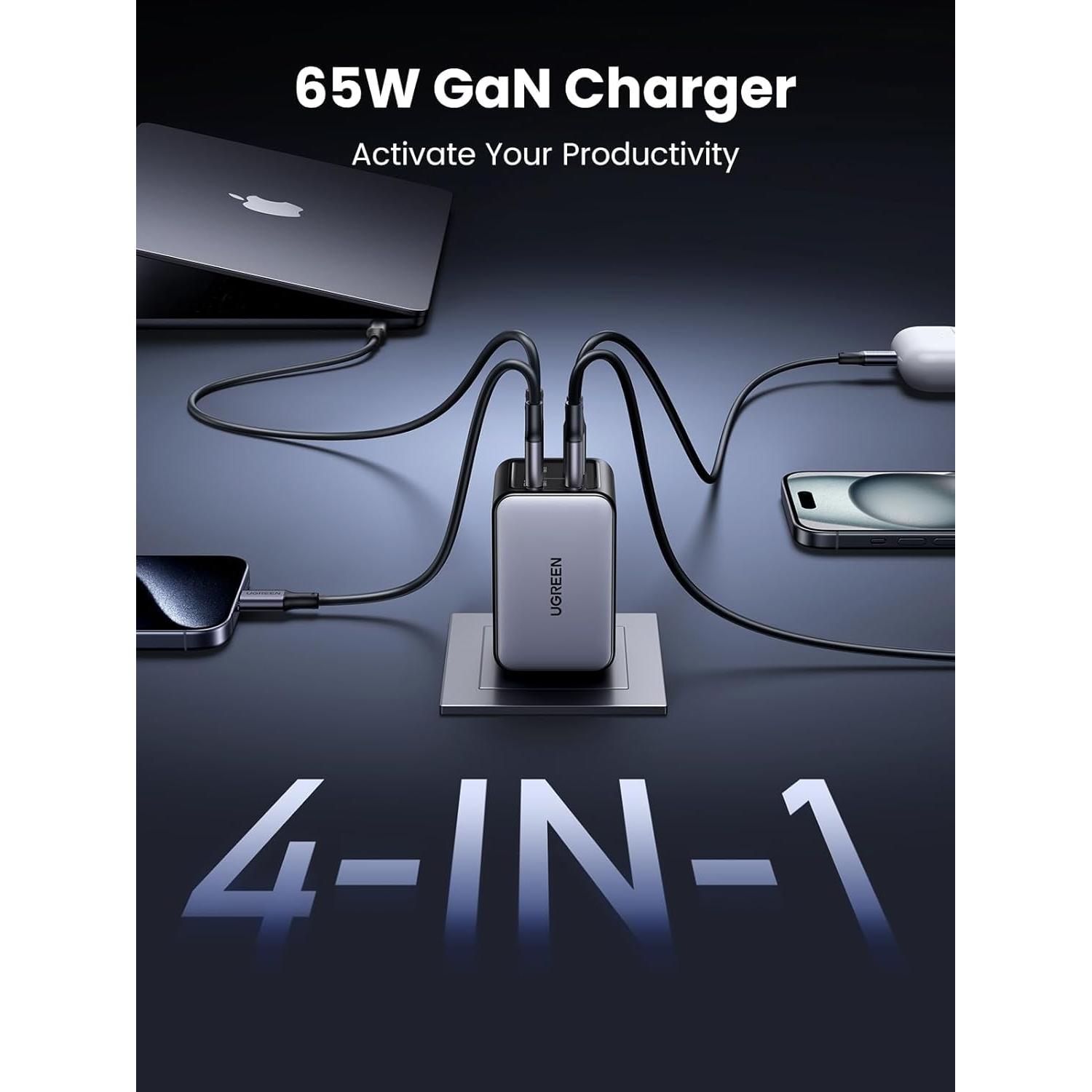 Cargador USB C UGREEN 65W 4 Puertos GaN Carga Rápida