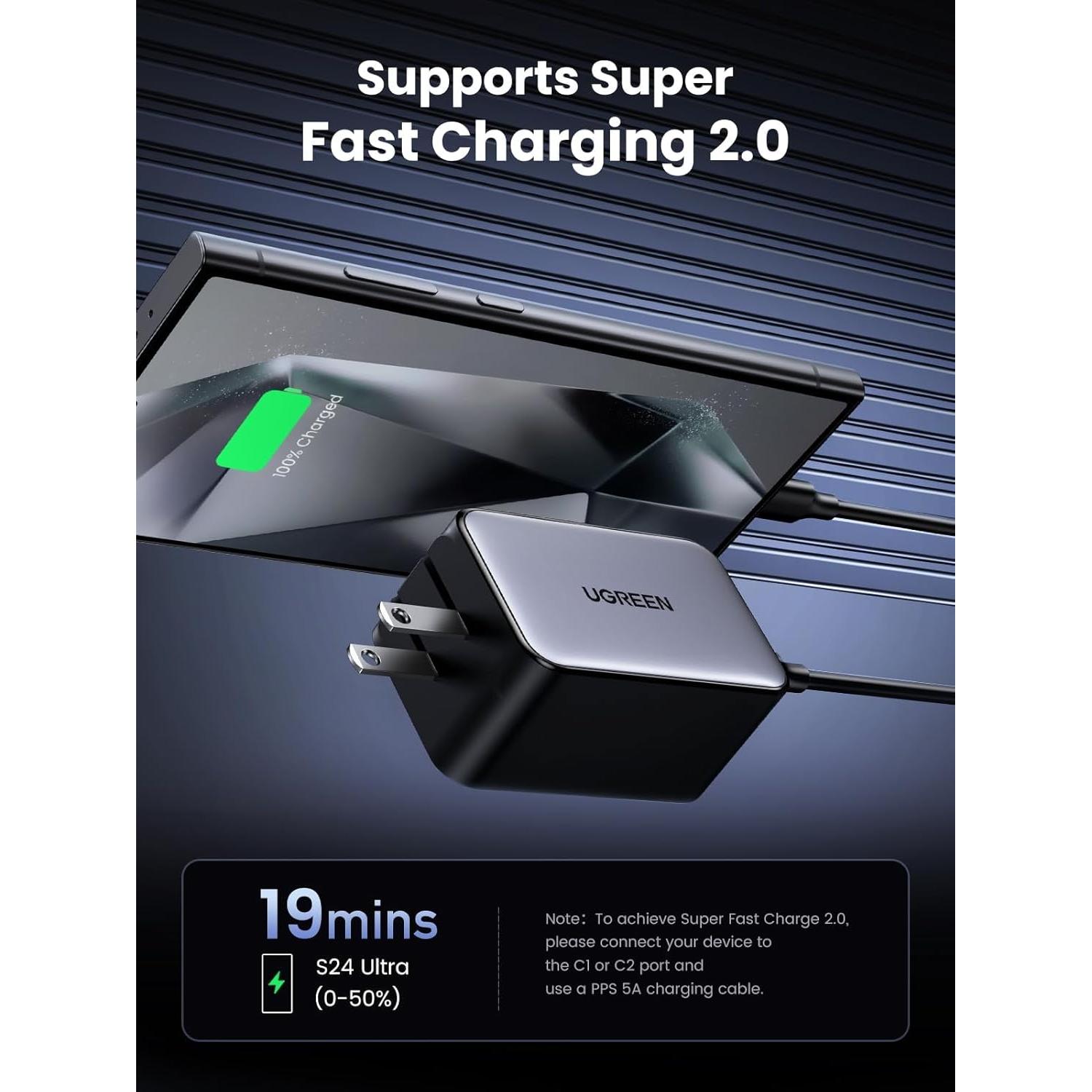 Cargador USB C UGREEN 65W 4 Puertos GaN Carga Rápida