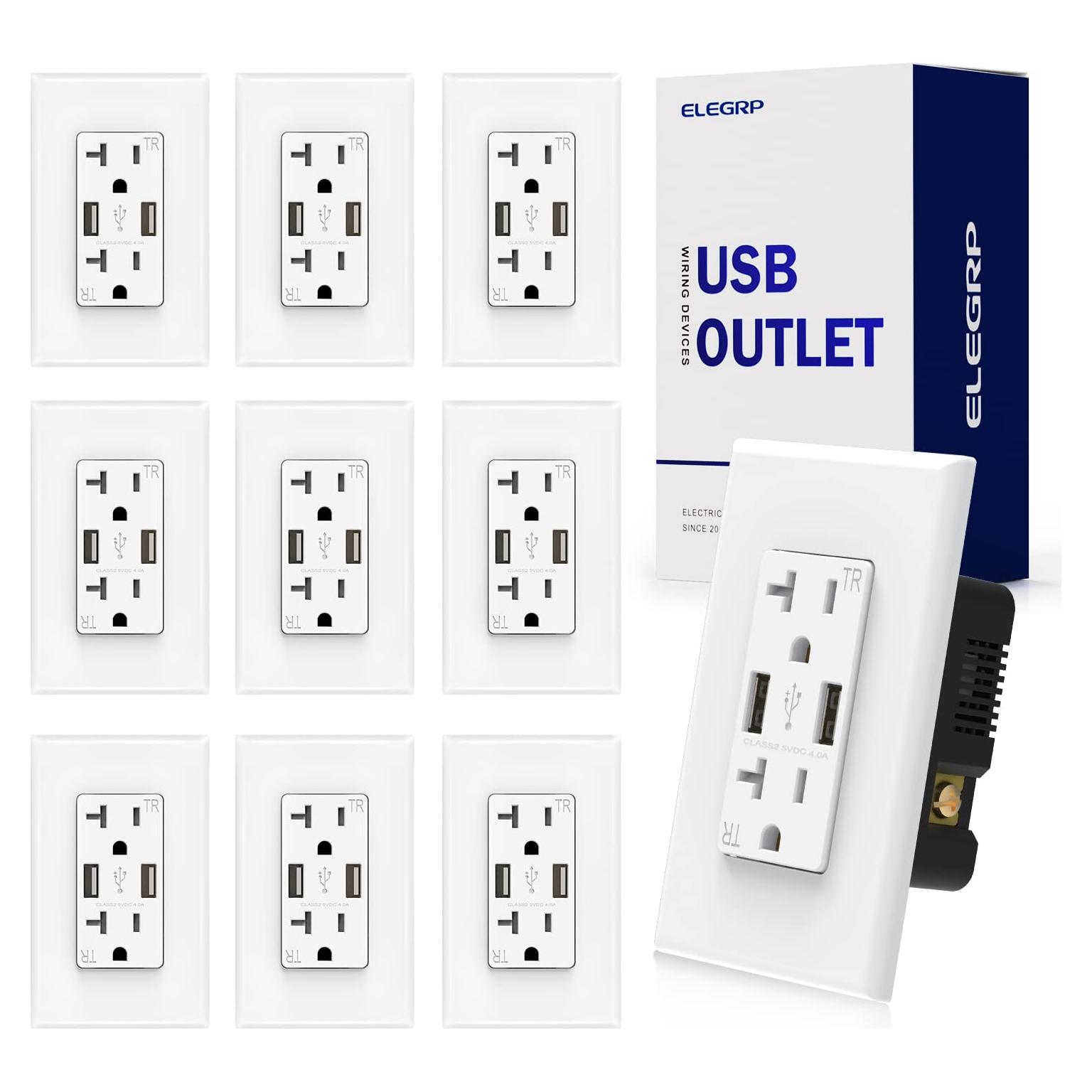 Enchufe de Pared USB ELEGRP 20A Duales Puertos 4.0A Blanco