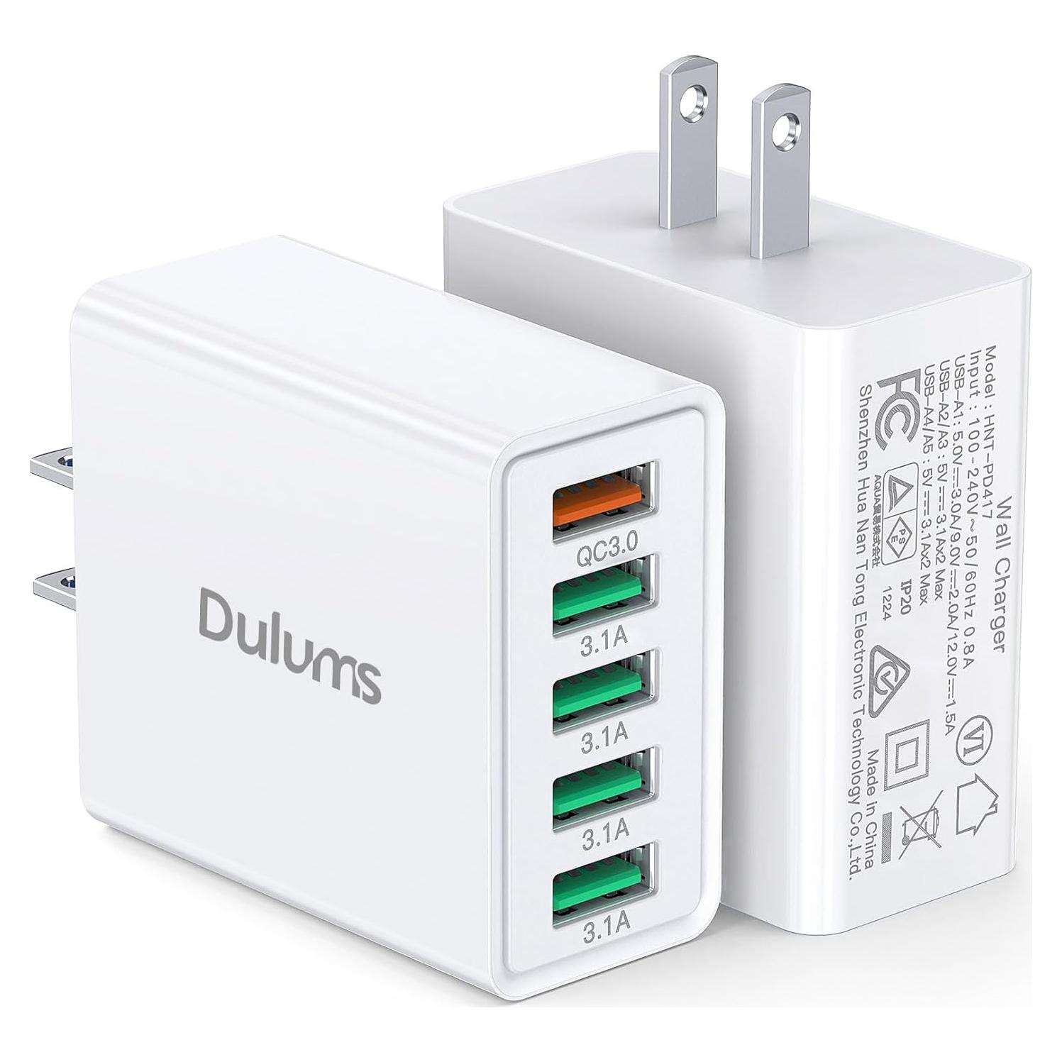 Cargador de pared USB 50W Dulums 2Pack 5 puertos QC 3.0