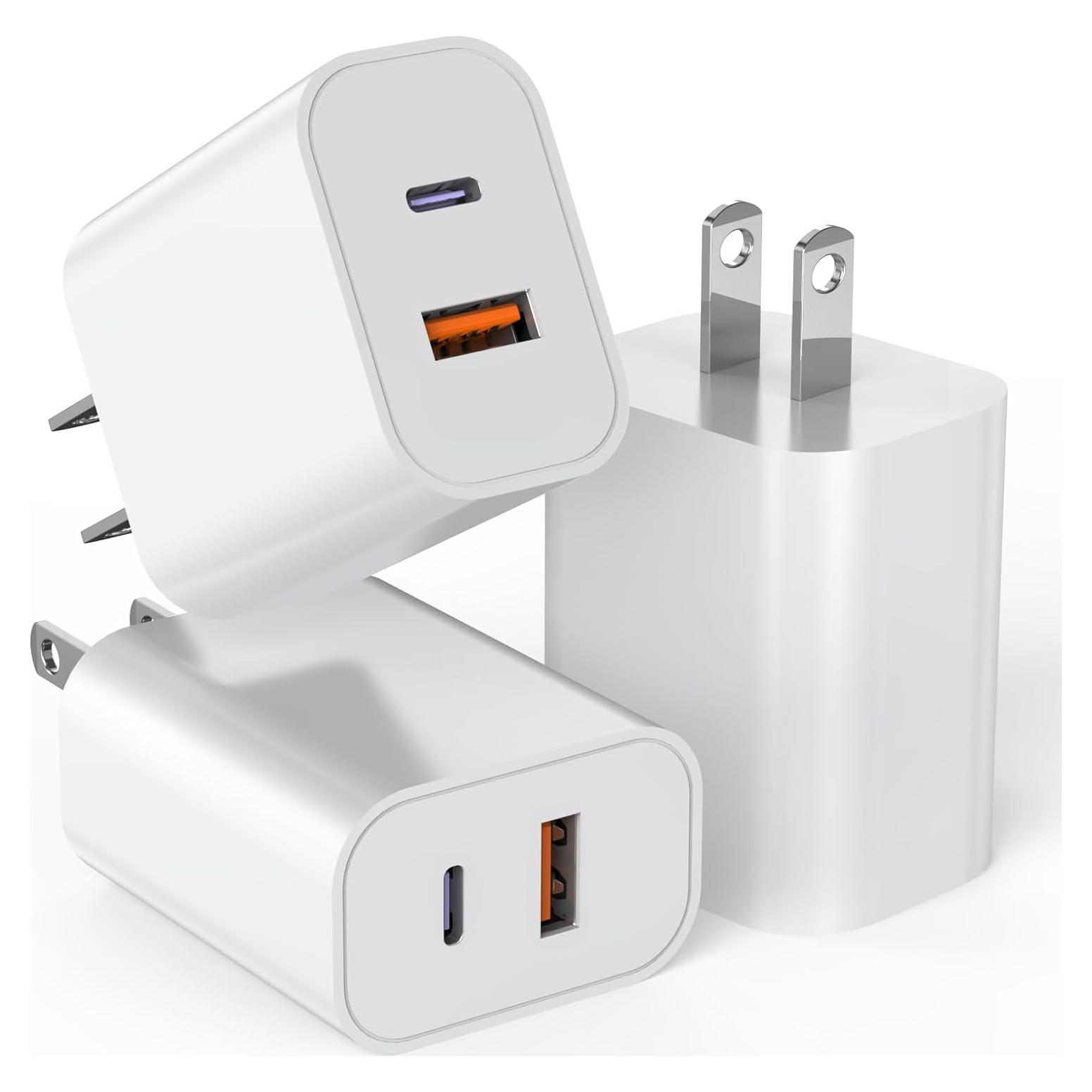 Paquete de 3 Cargadores USB C 20W Doble Puerto Rápido