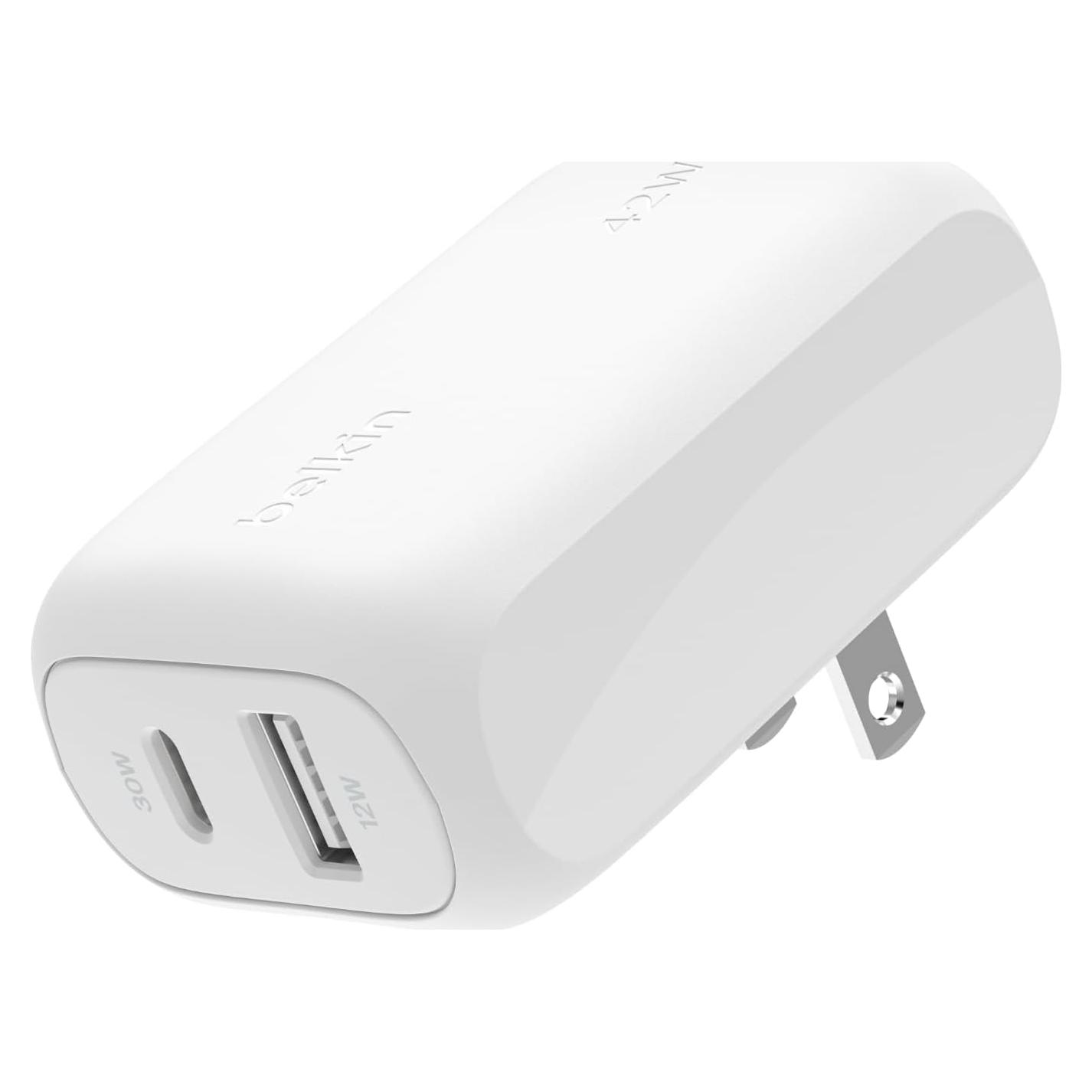 Cargador Doble USB-C 42W Belkin - Carga Rápida para iPhone y Galaxy