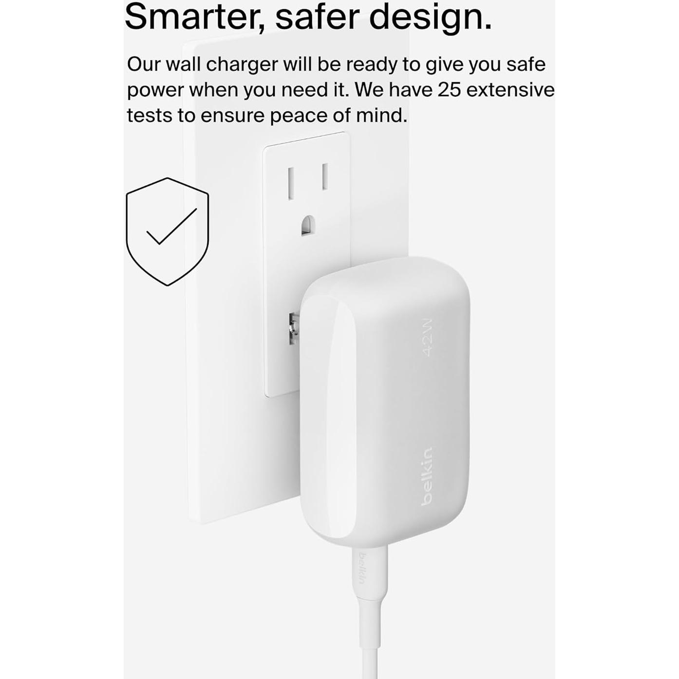 Cargador Doble USB-C 42W Belkin - Carga Rápida para iPhone y Galaxy