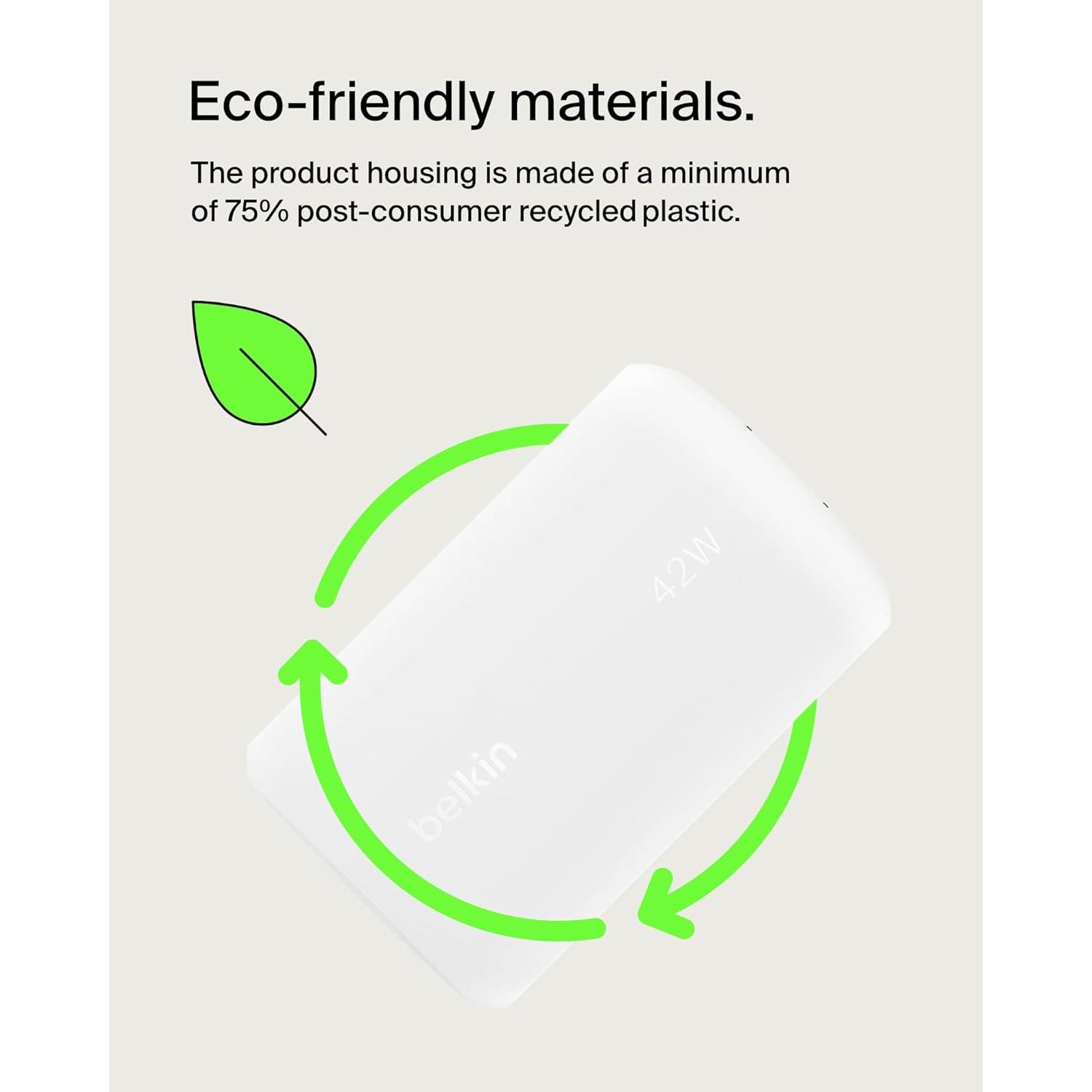 Cargador Doble USB-C 42W Belkin - Carga Rápida para iPhone y Galaxy