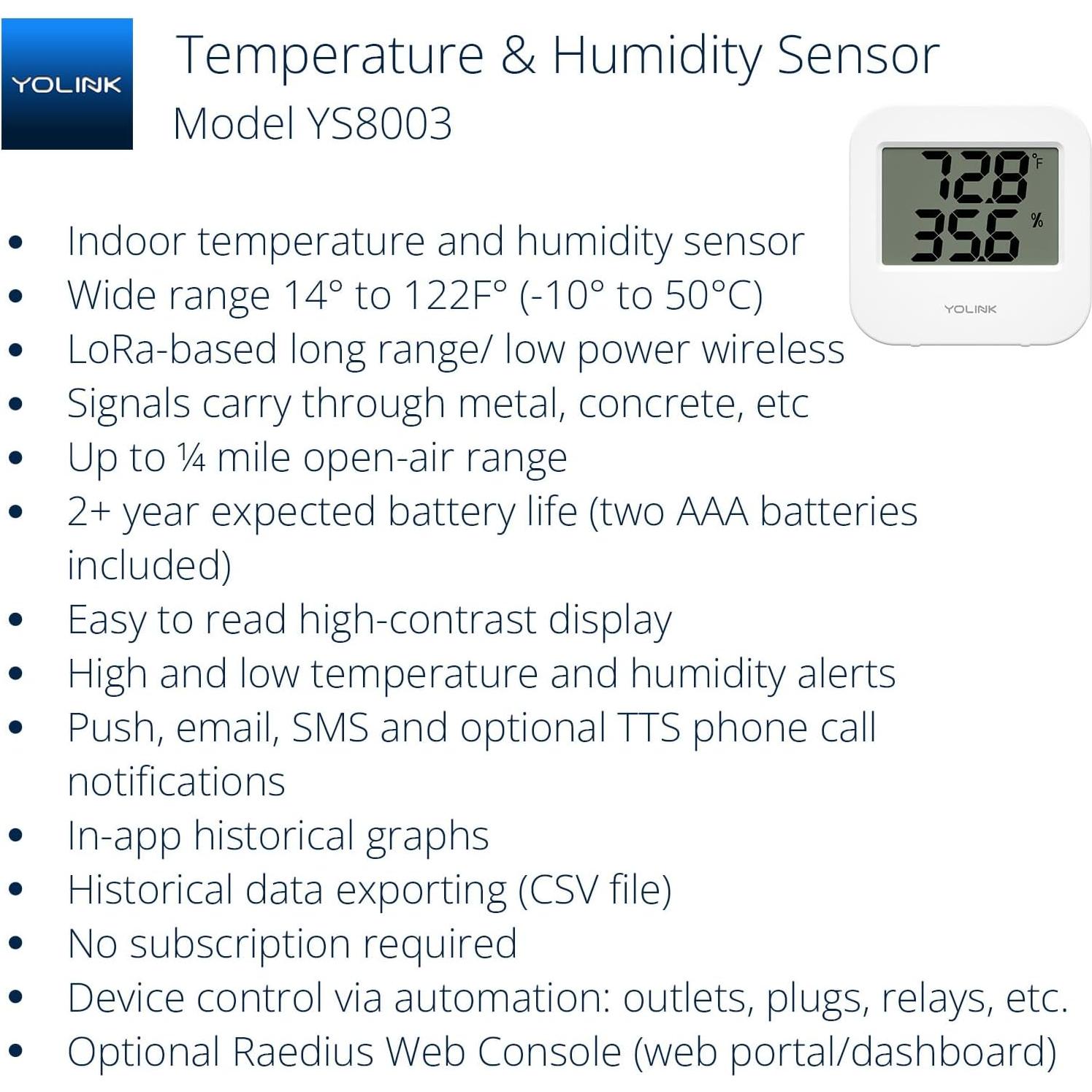 Sensor de Temperatura y Humedad YoLink YS8003-UC Digital