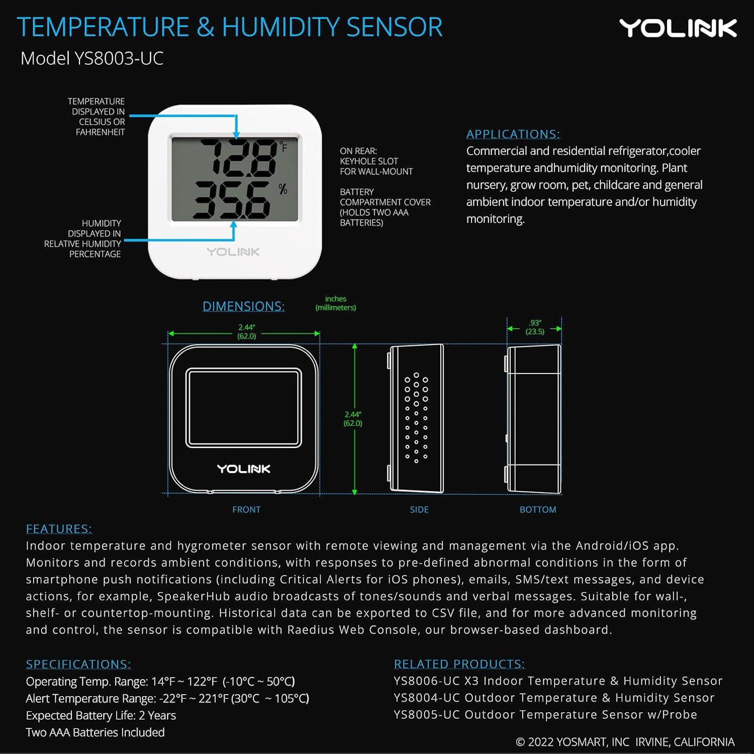 Sensor de Temperatura y Humedad YoLink YS8003-UC Digital