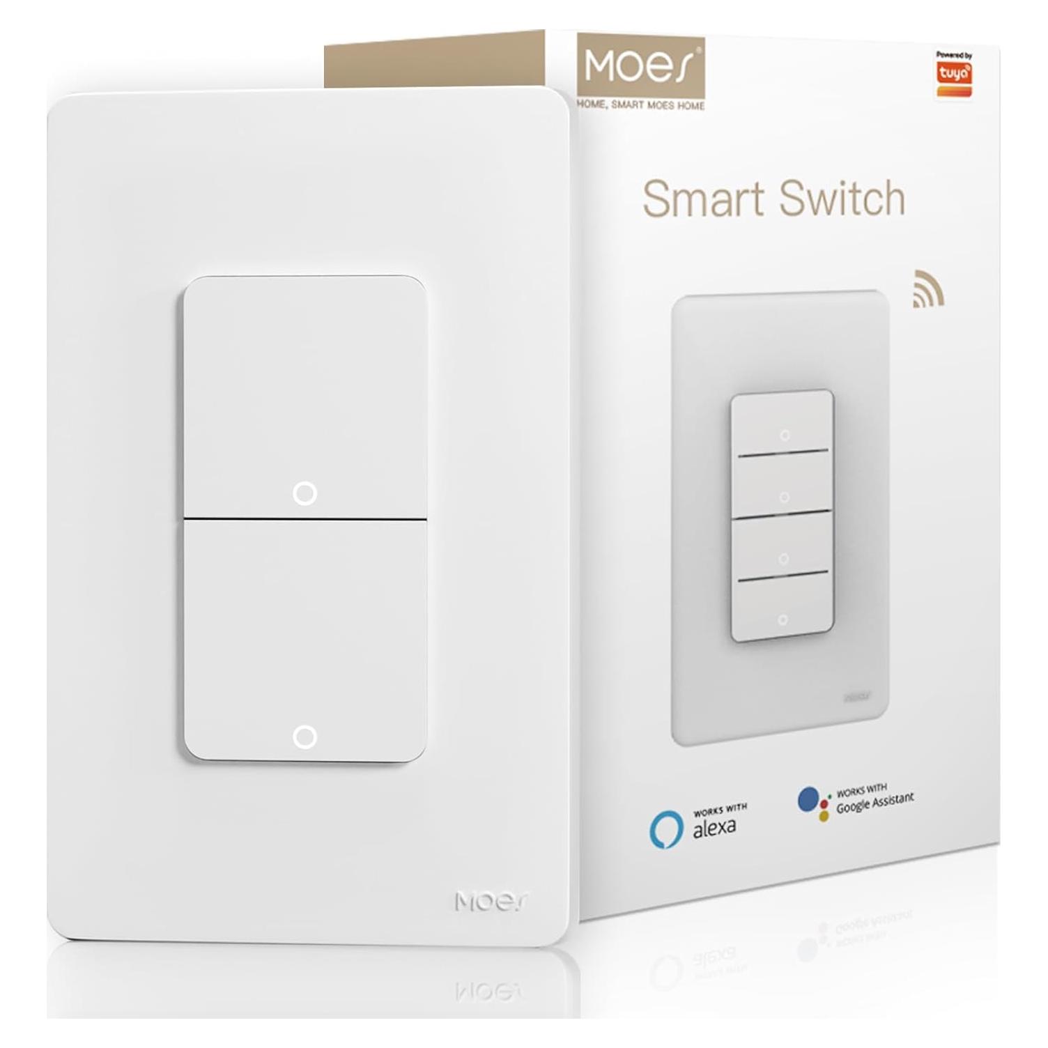 Interruptor Doble Inteligente MOES 2 Gang Wi-Fi 2.4GHz Blanco