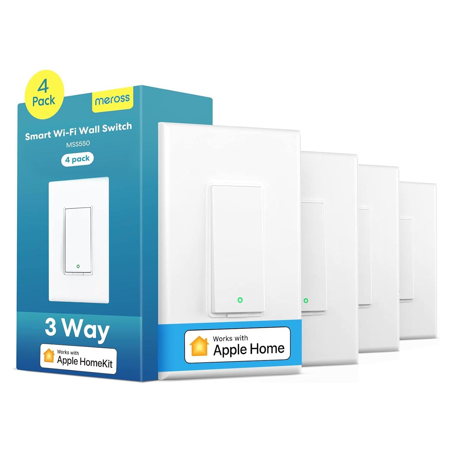 Interruptor Inteligente Meross 3 Vías 4 Pack HomeKit Alexa