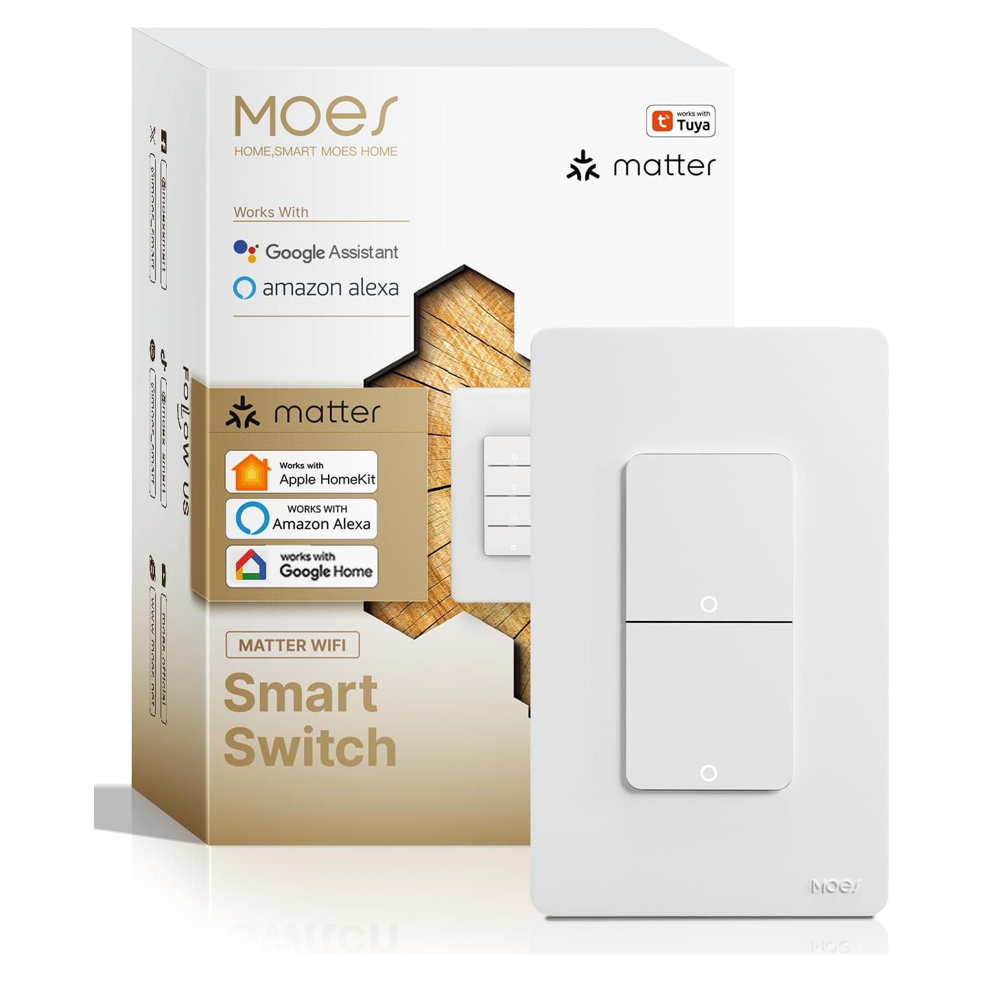 Interruptor Doble Inteligente MOES Matter 2 Gang WiFi Control Remoto