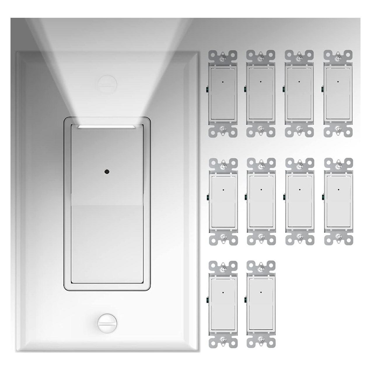 Paquete de 10 Interruptores de Luz SOZULAMP con Luz Nocturna LED 15A