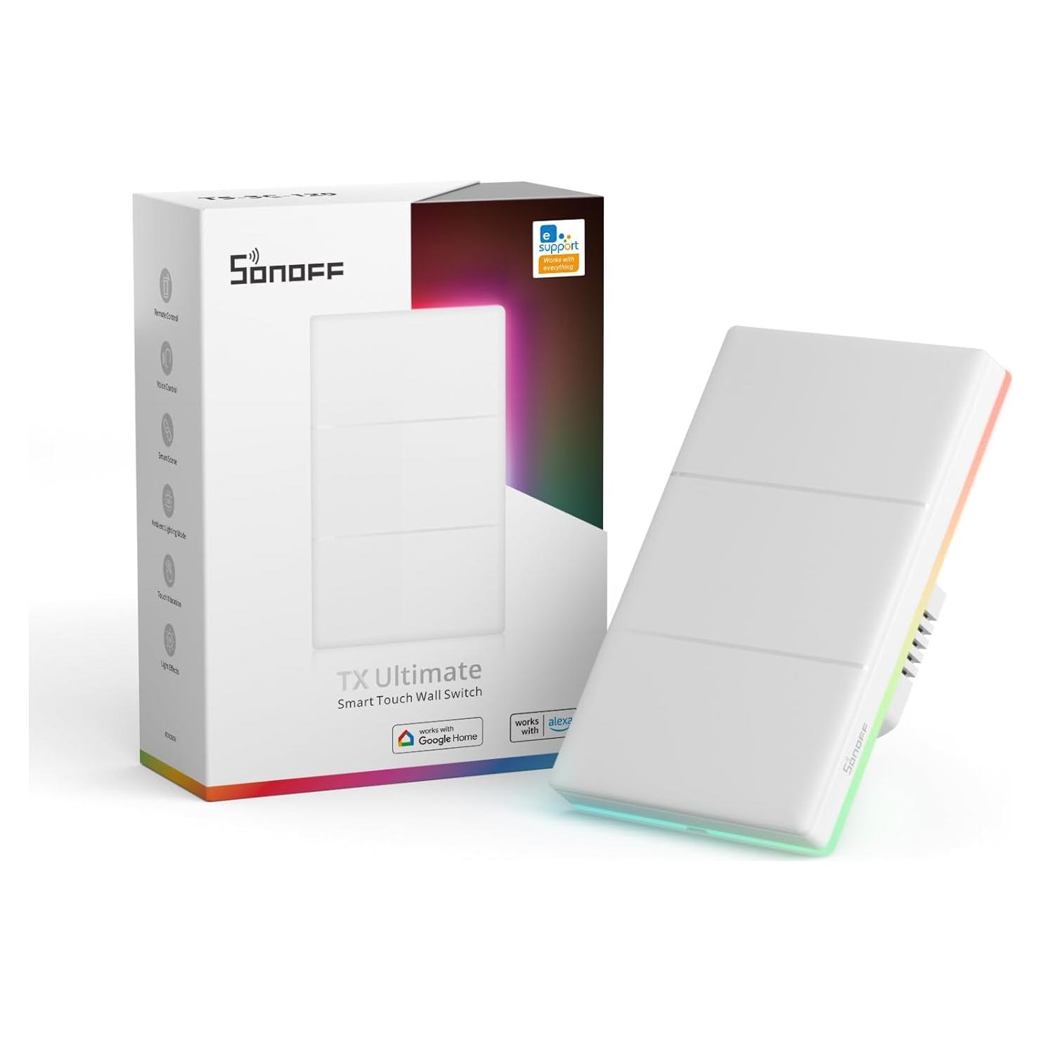 Interruptor Inteligente SONOFF T5 3 Gang WiFi 2.4GHz Táctil