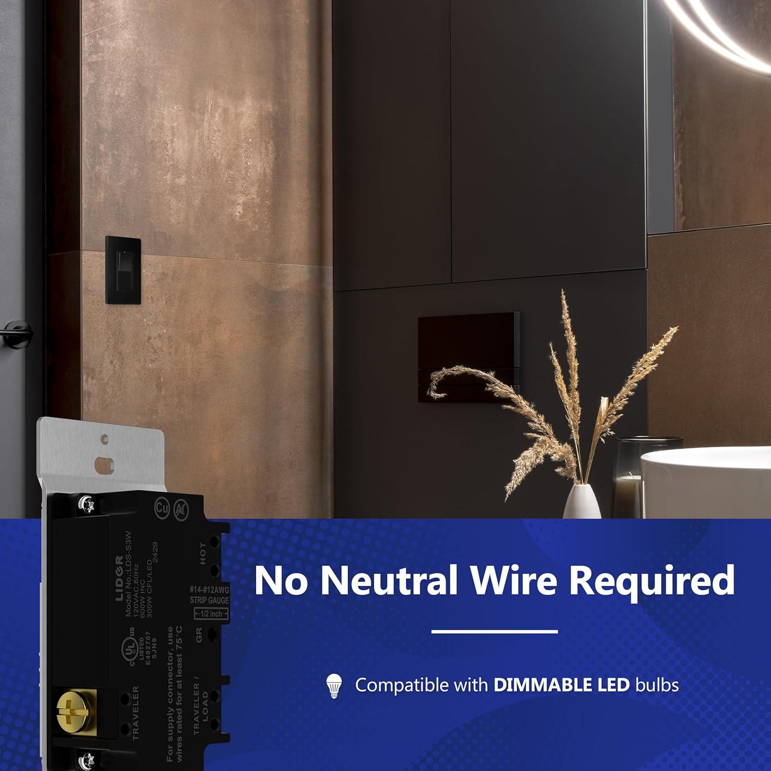 Interruptor de Atenuador LIDER 300W Negro 2 Paquete