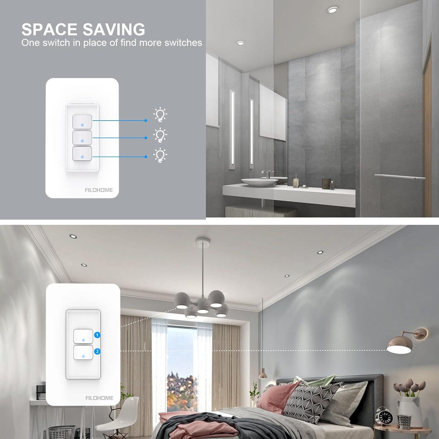 Interruptor de Luz Inteligente Filohome 2 Gang Wi-Fi 2.4GHz