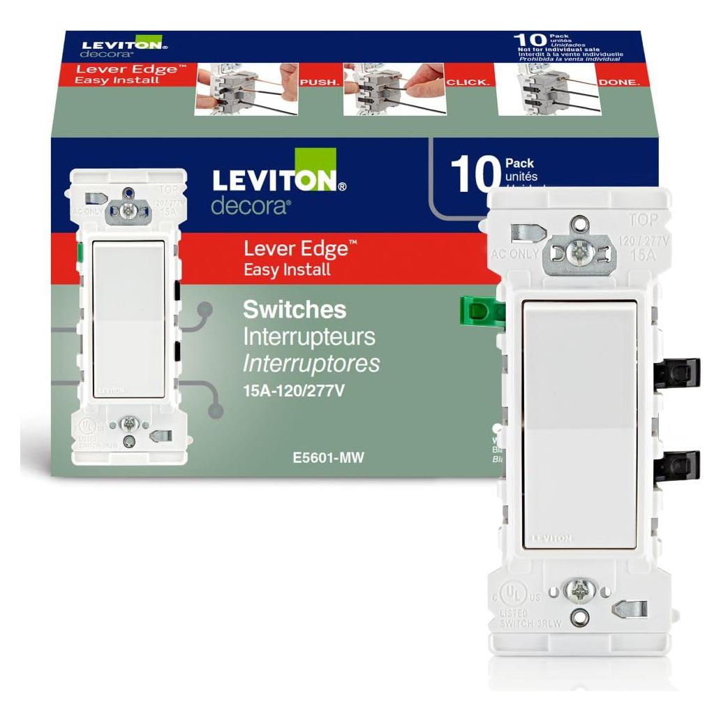 Interruptor de Palanca Leviton Edge 15A Blanco Paquete de 10