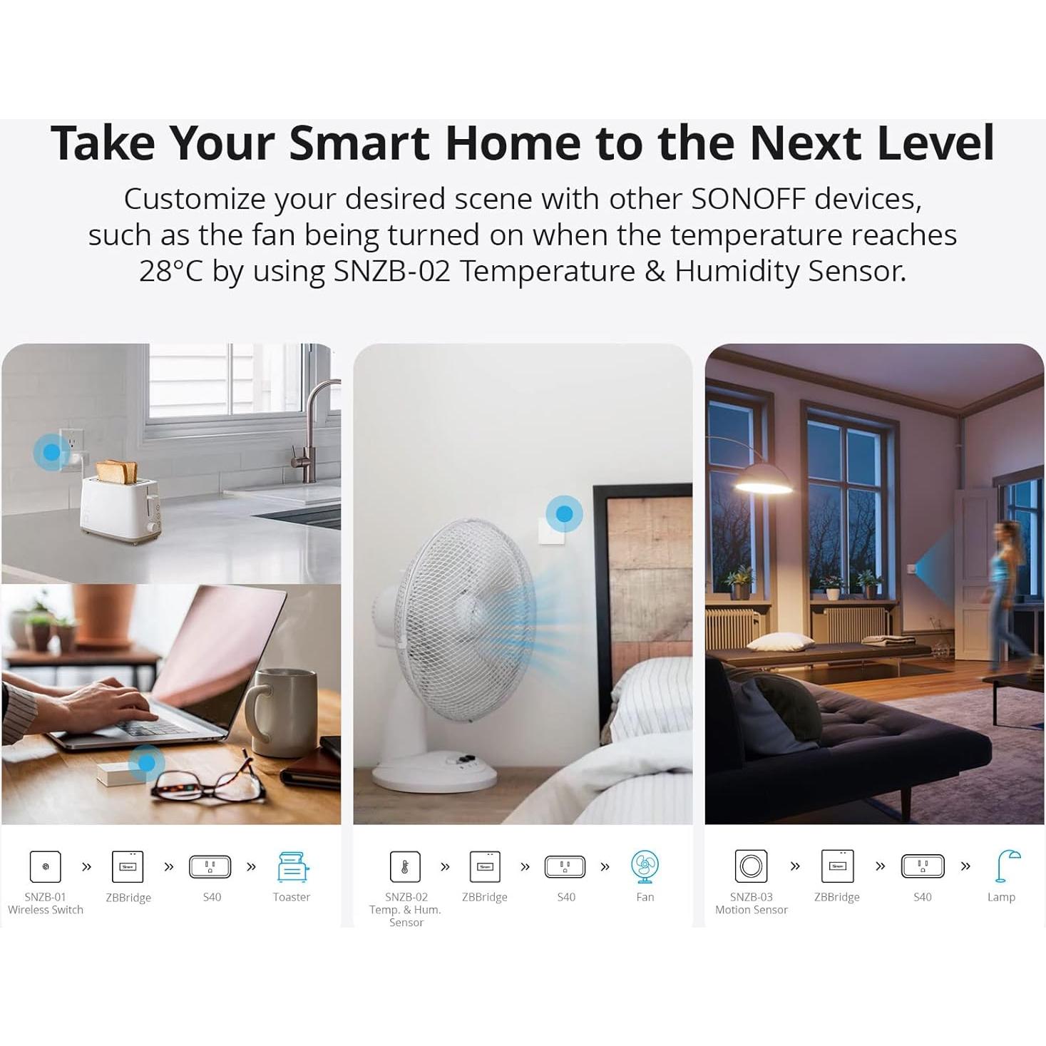 Enchufe Inteligente Zigbee SONOFF S40 Lite 15A 4-Pack