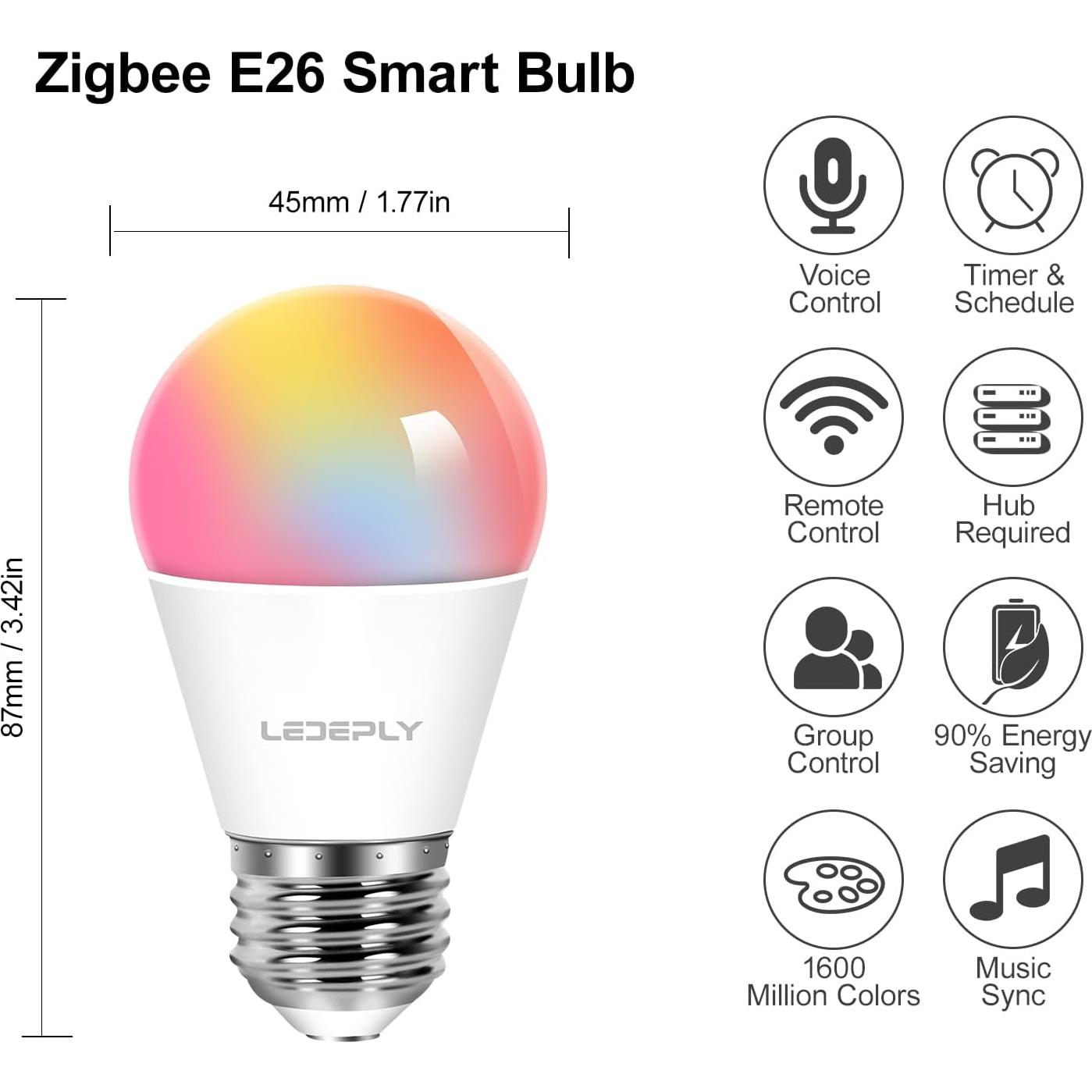 Bombillas Inteligentes Zigbee A15 LEDEPLY E26 5W Regulables 2Pack