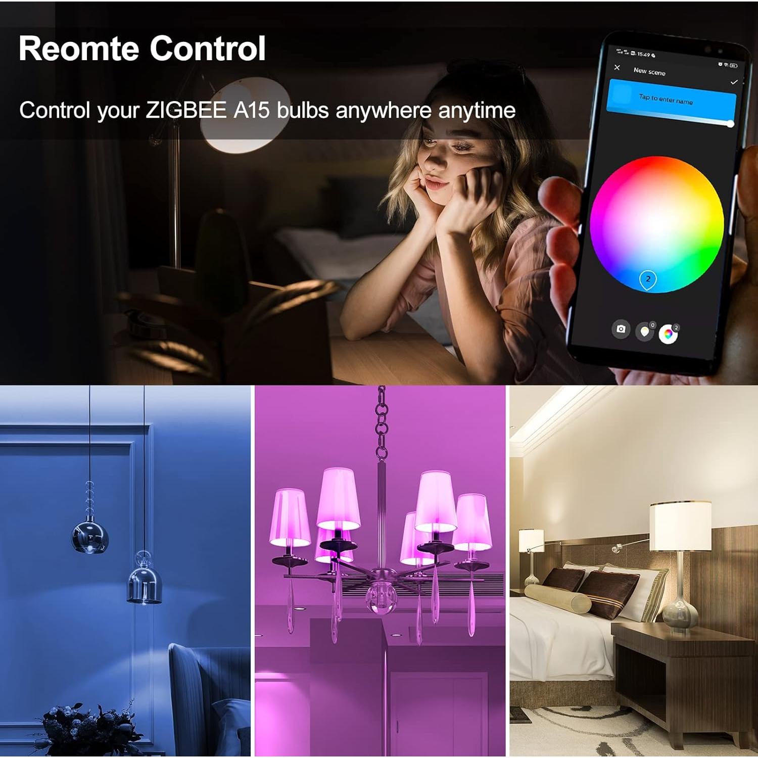 Bombillas Inteligentes Zigbee A15 LEDEPLY E26 5W Regulables 2Pack