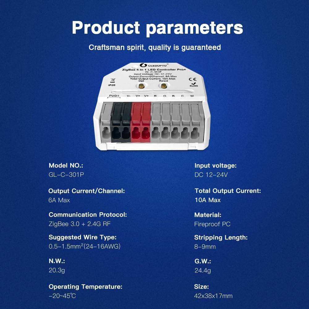 Controlador LED ZigBee GLEDOPTO Pro Mini 12-24V 5 Modos