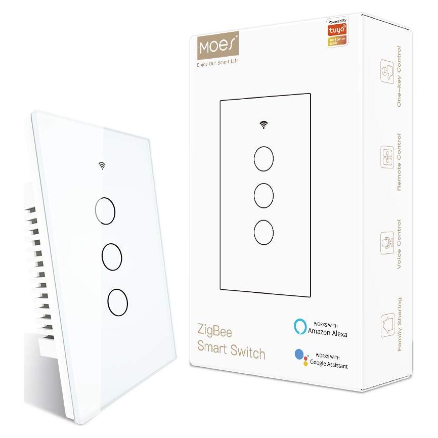 Interruptor de Luz Táctil Inteligente MOES 3 Gang Blanco ZigBee