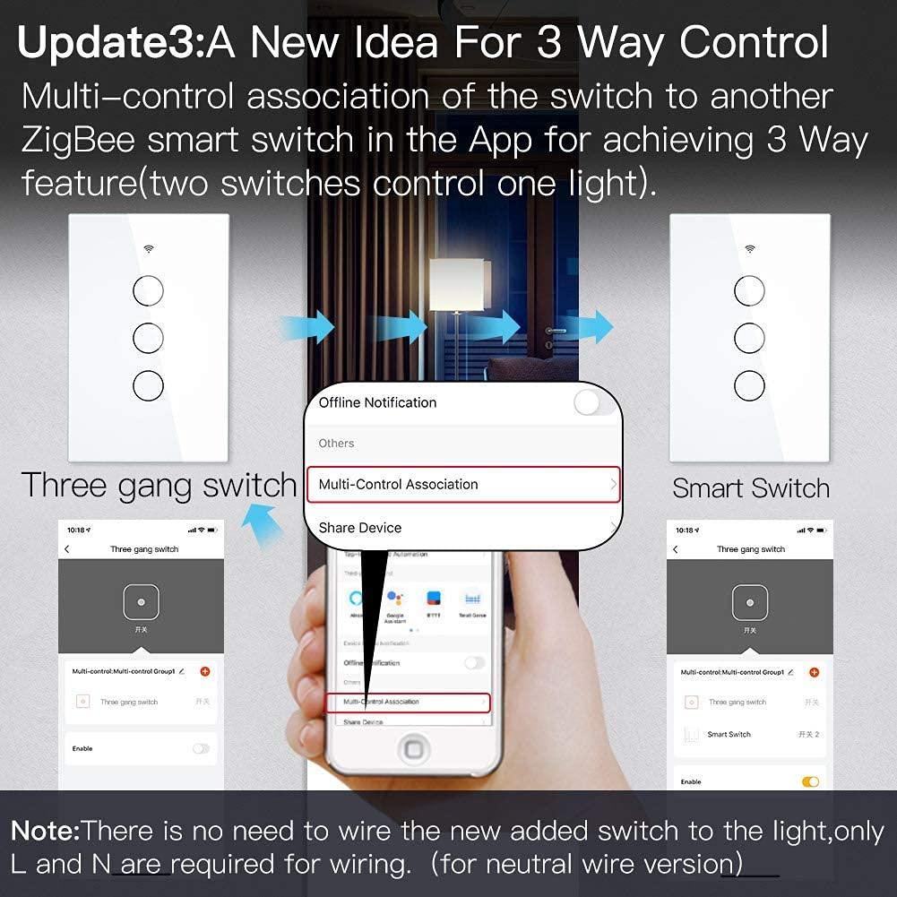 Interruptor de Luz Táctil Inteligente MOES 3 Gang Blanco ZigBee