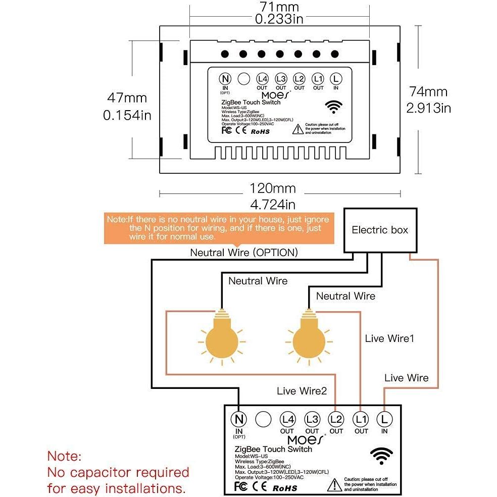 Interruptor de Luz Táctil Inteligente MOES 3 Gang Blanco ZigBee