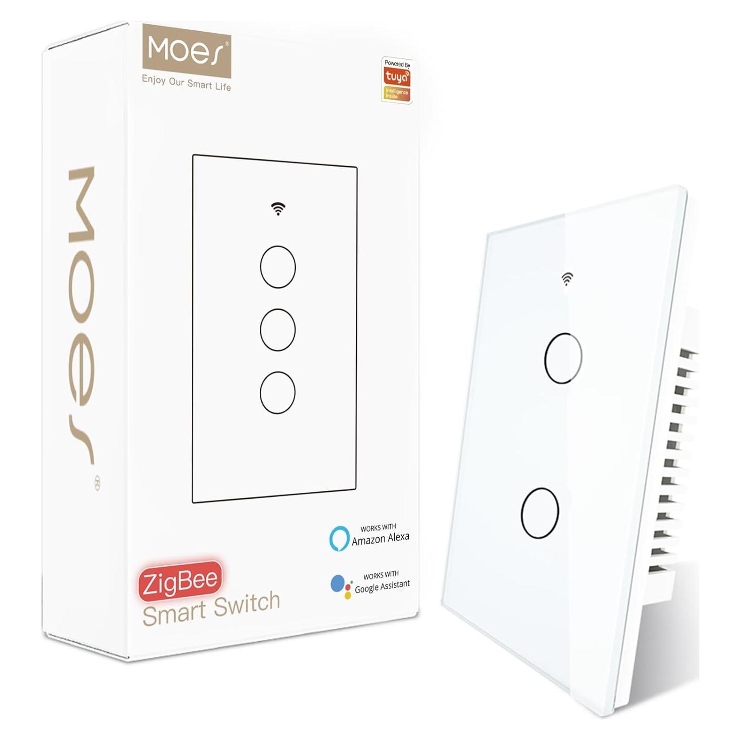 Interruptor Inteligente Zigbee MOES 2 Gang Blanco con Relé