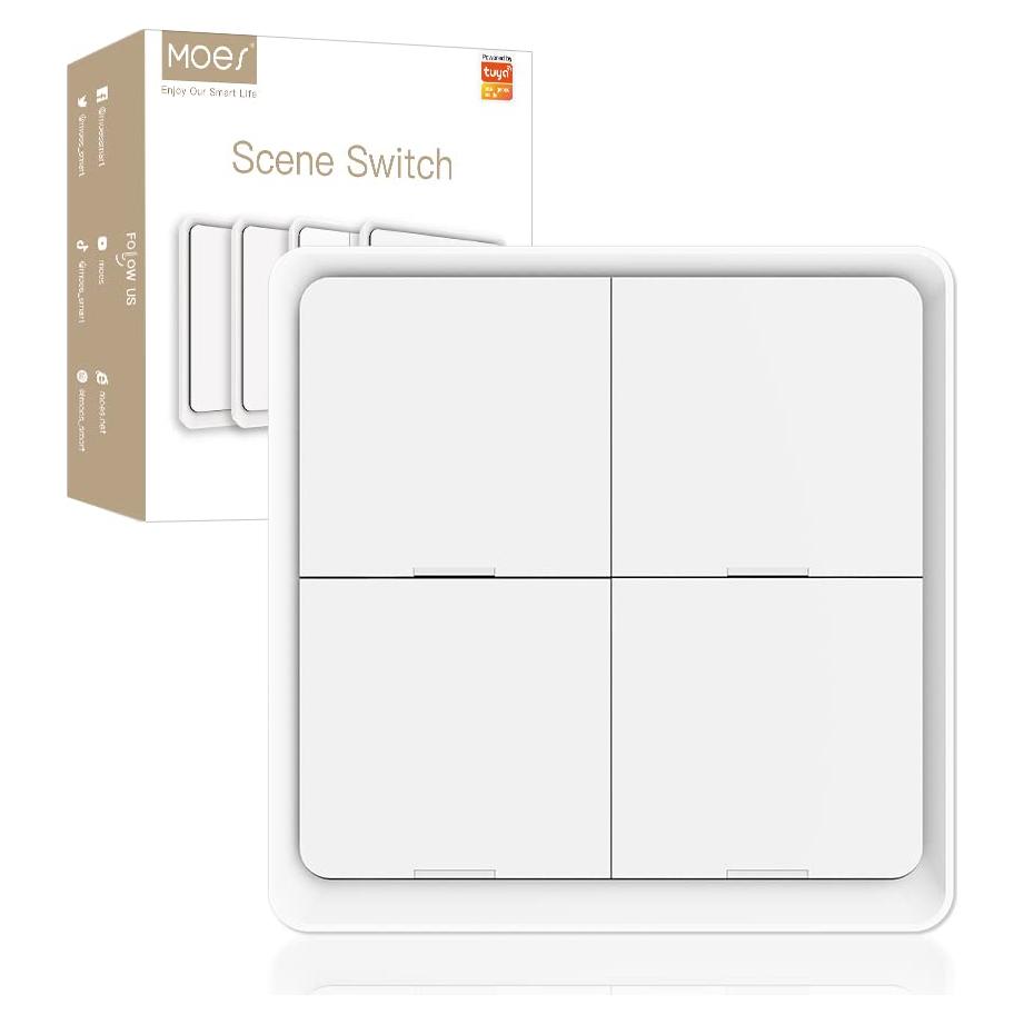 Interruptor de Escena Inteligente Inalámbrico MOES 4 Gang Blanco