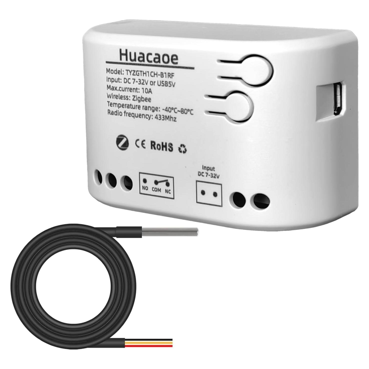 Sensor de Temperatura Inteligente Huacaoe Zigbee 1CH a Prueba de Agua