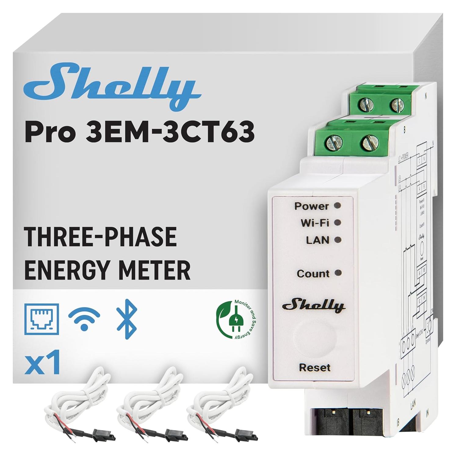 Medidor de Energía Shelly Pro 3EM 3CT 63 - Wi-Fi y LAN