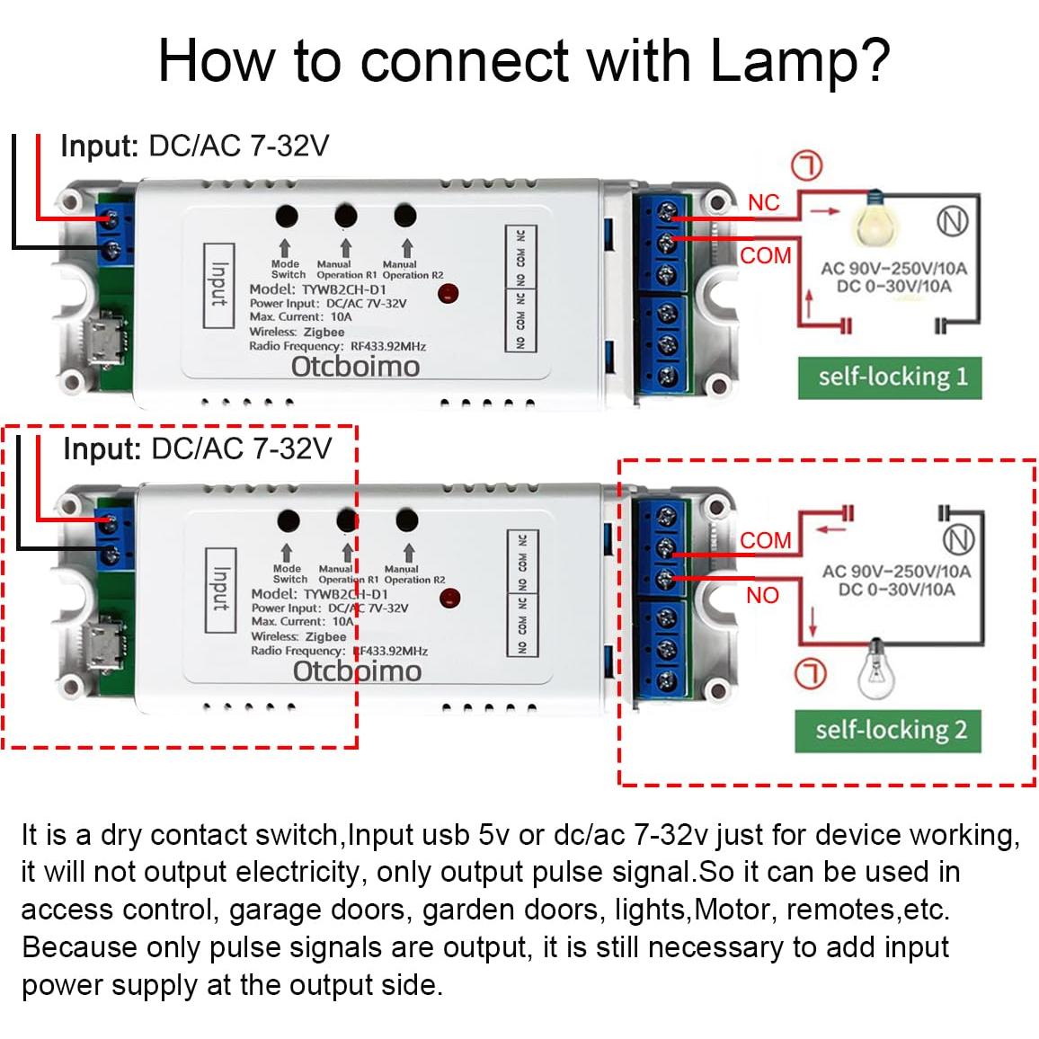 Interruptor Zigbee Eléctrico Otcboimo 2 Canales 10A DC 5V-32V