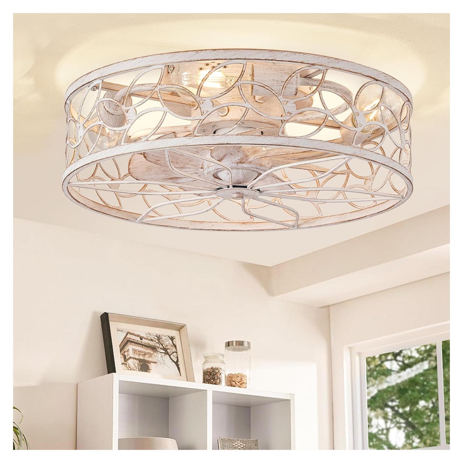 Ventilador de Techo LEDIARY Blanco y Dorado con Control Remoto