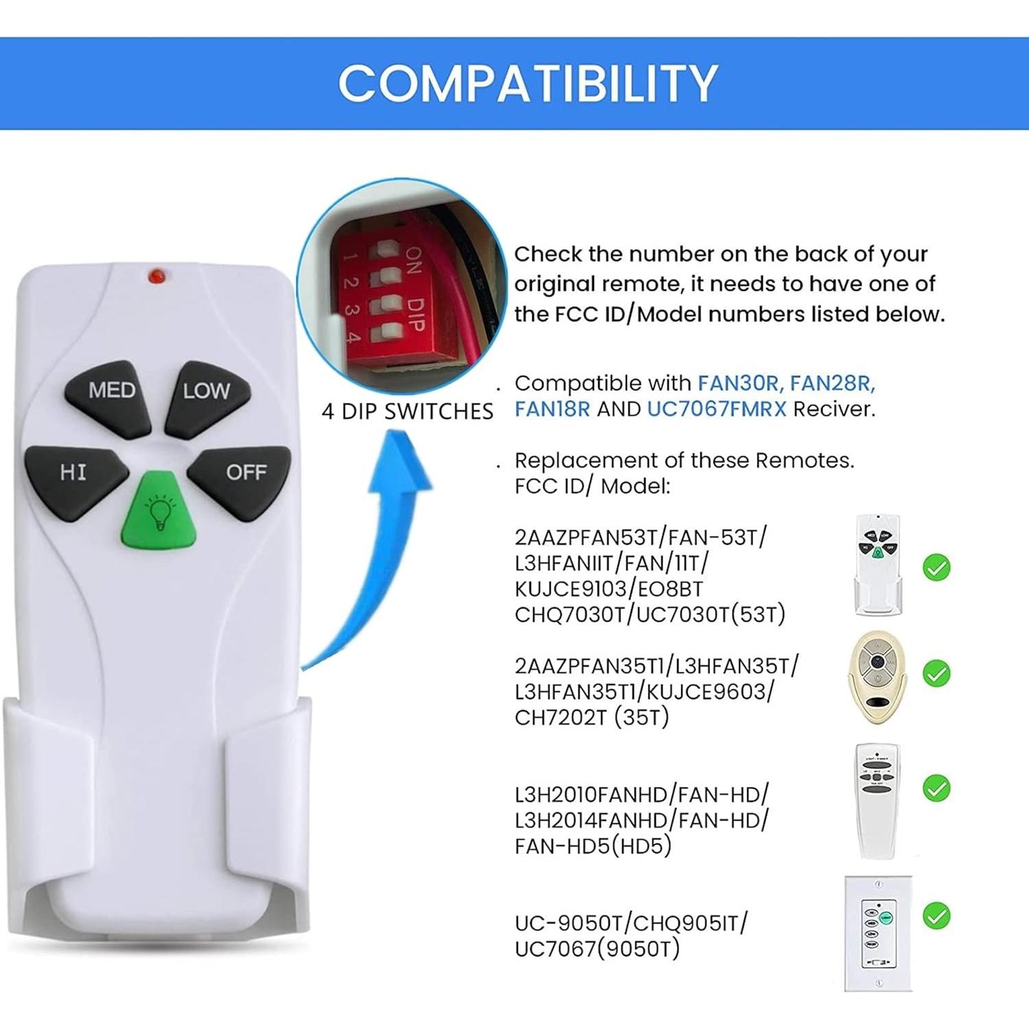 Control Remoto para Ventilador de Techo Nexete BY06 con Regulador de Luz