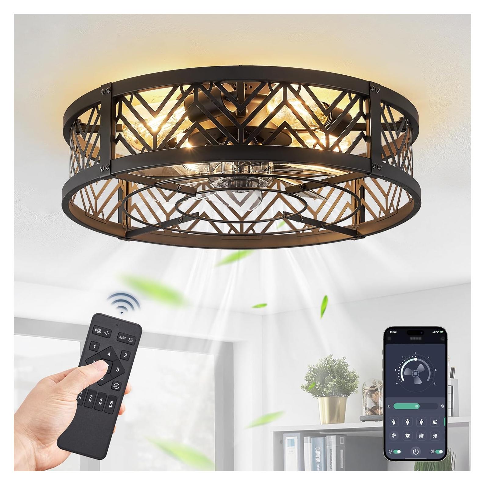 Ventilador de Techo LEDIARY 50.8 cm con Luz y Control Remoto - Negro