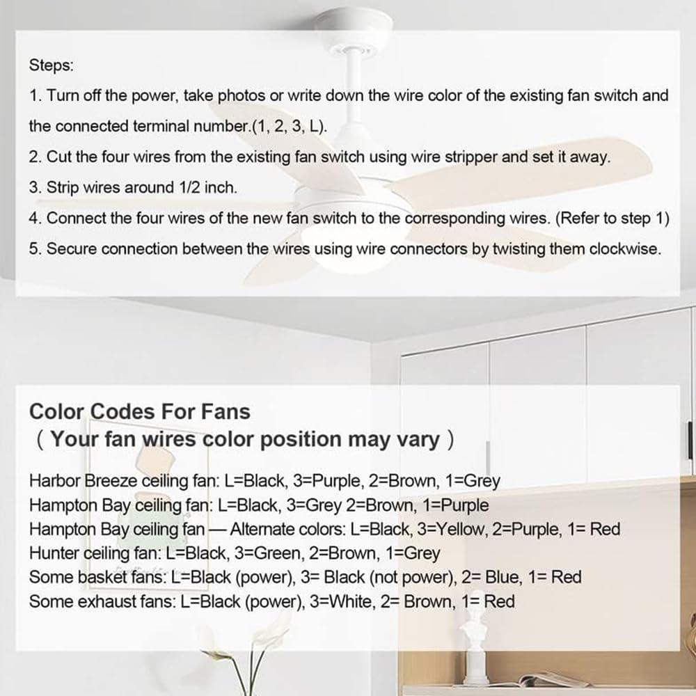 Interruptor de Ventilador de Techo Bsentster ZE-208s 3 Velocidades 4 Hilos