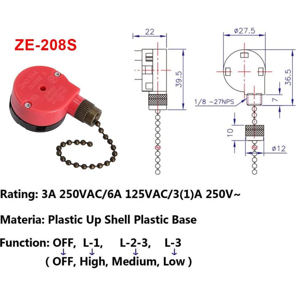 Interruptor de Cadena de Tirar Zing Ear ZE-208s 3 Velocidades
