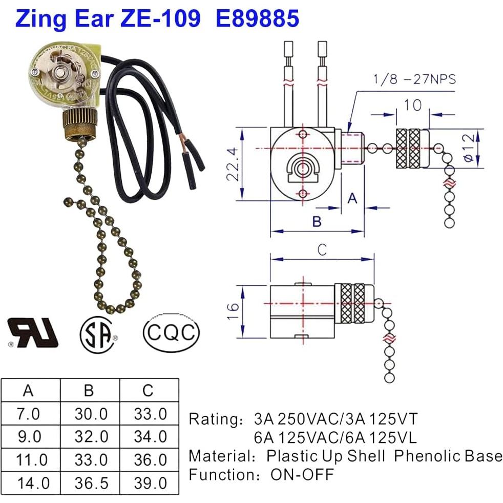 Interruptores de Cadena Zing Ear ZE-109 para Ventilador de Techo - Paquete de 2