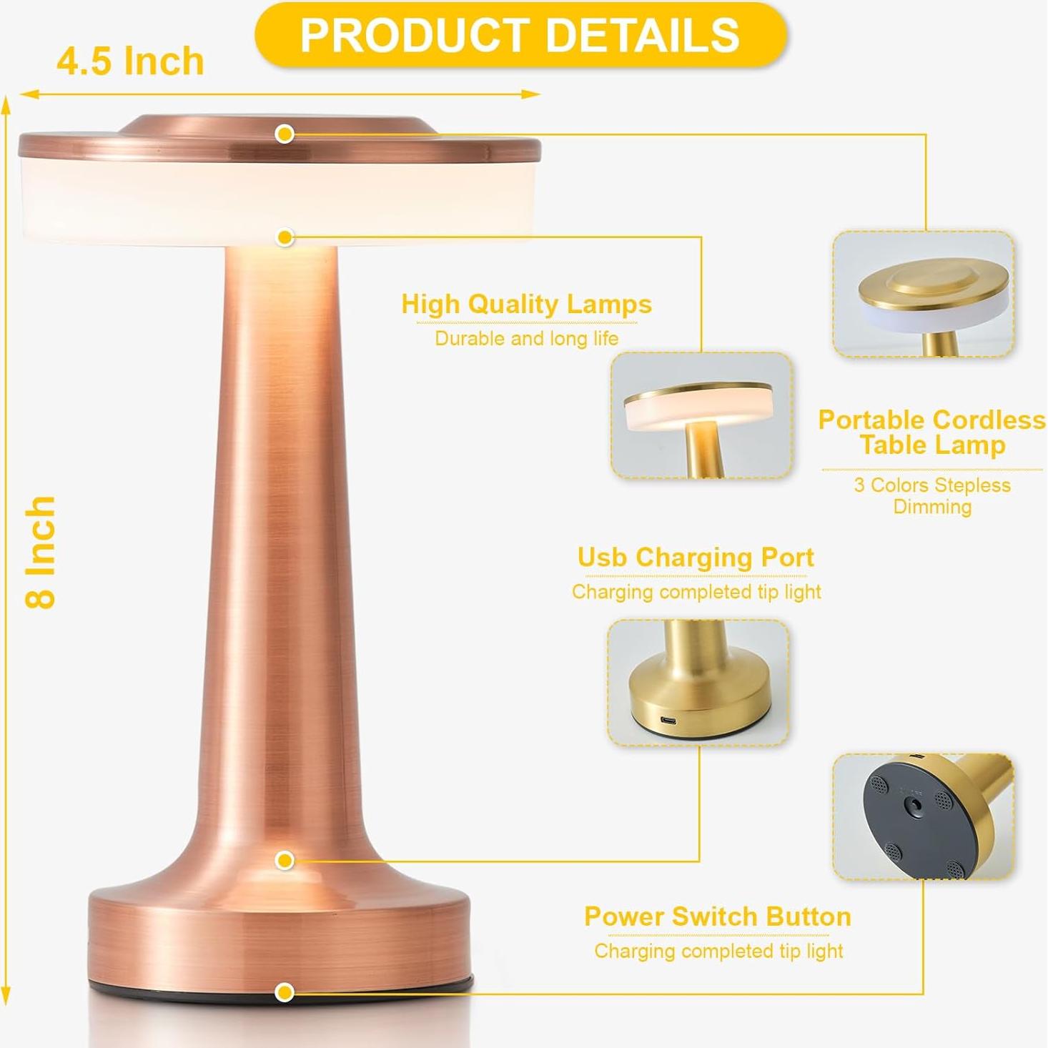 Lámpara de Mesa LED Portátil LSTVZSNRX Oro Rosa 3 Brillos