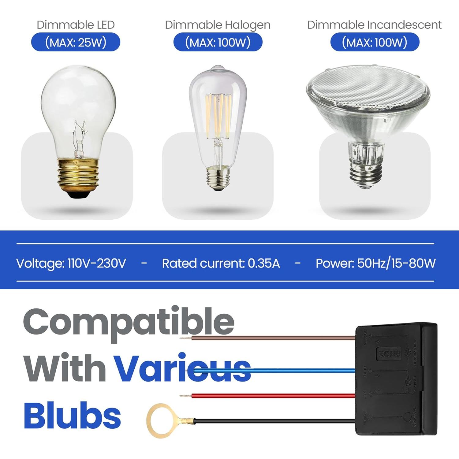 Atenuador Táctil 3 Vías Inara Lighting 100W LED Incandescente